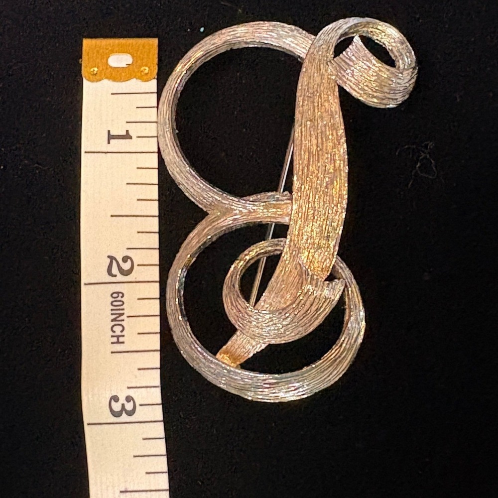 Vintage Monet Silver Tone Initial B Brooch Textured Script Letter Monogram Pin - Picture 7 of 7
